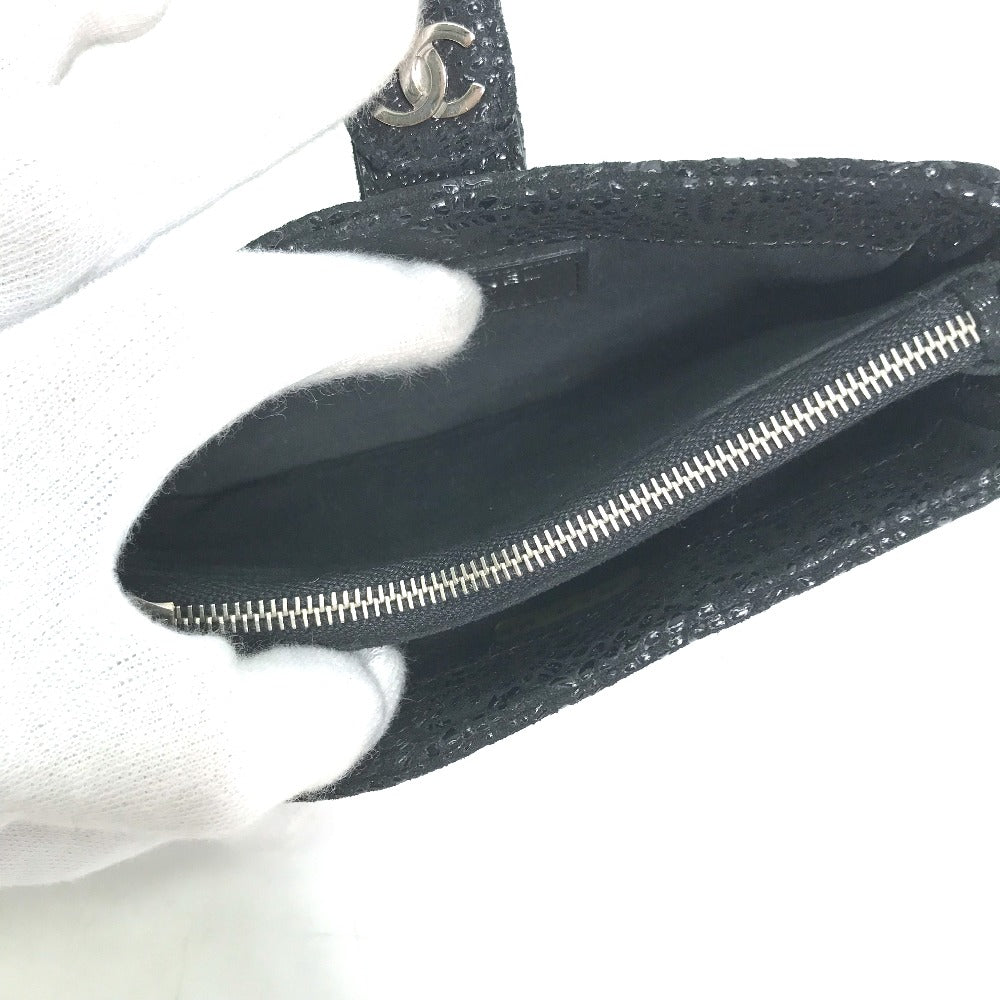 Chanel Pouch Leather Black Coco Mark Cc Women