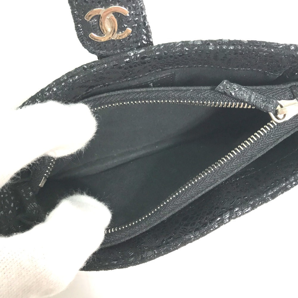 Chanel Pouch Leather Black Coco Mark Cc Women