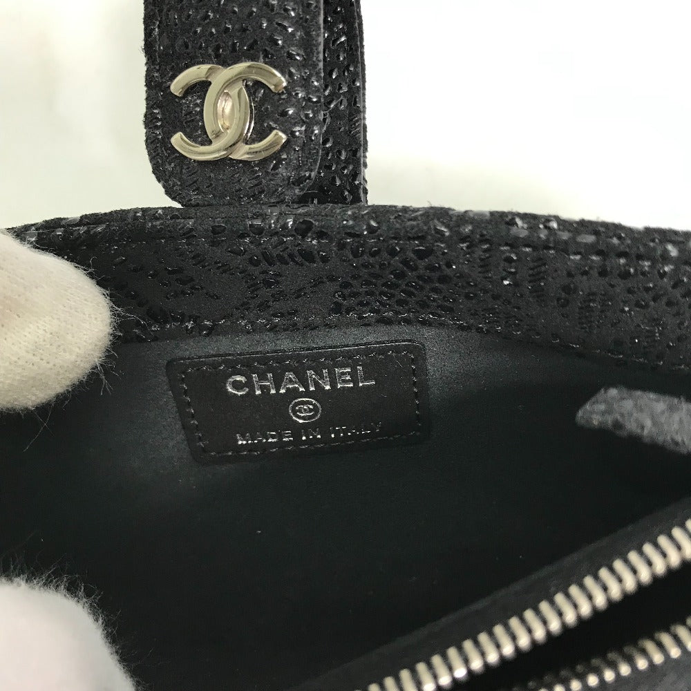 Chanel Pouch Leather Black Coco Mark Cc Women