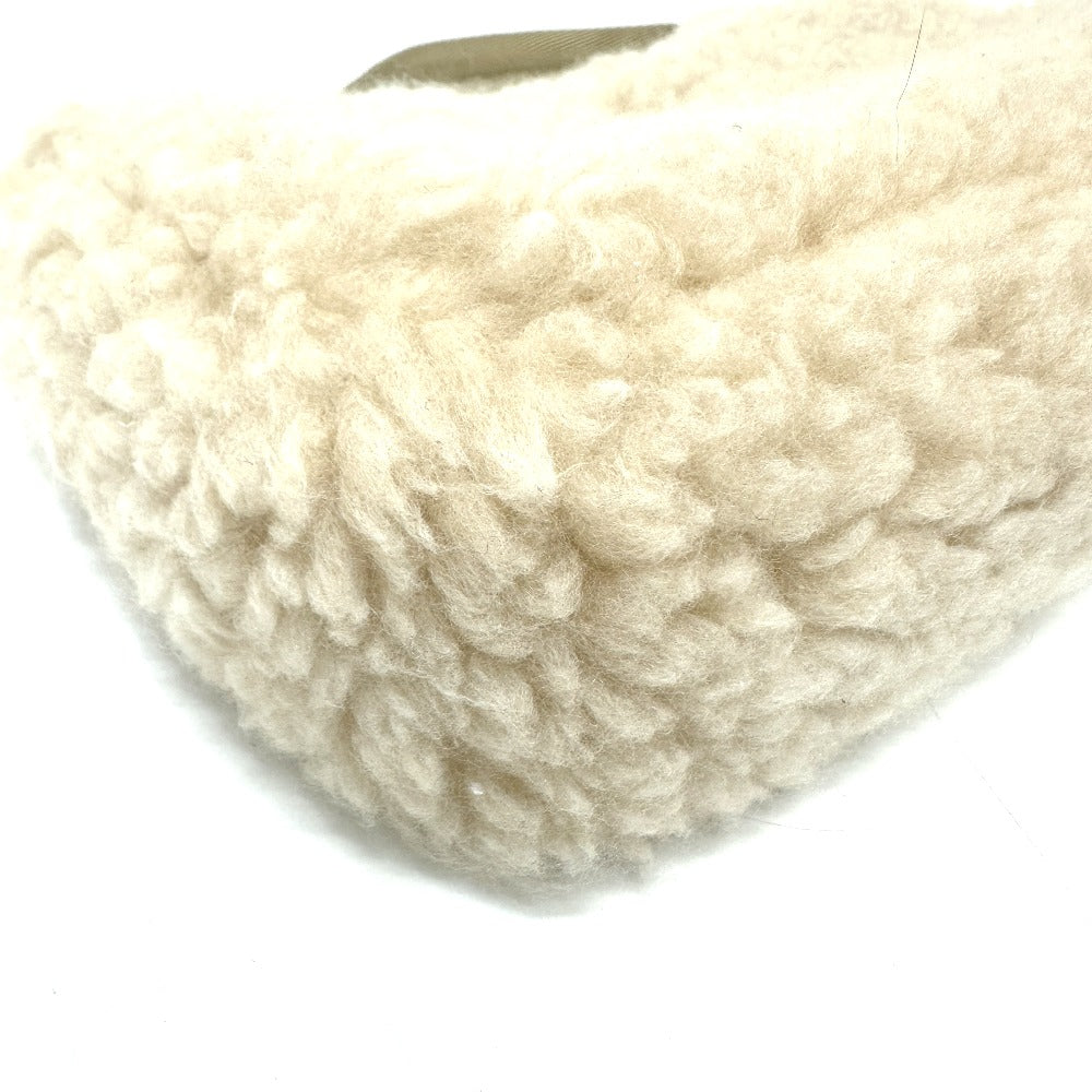 Prada Handbag 1Ne515 Sheep Fur Beige Triangle Logo Women Secondhand