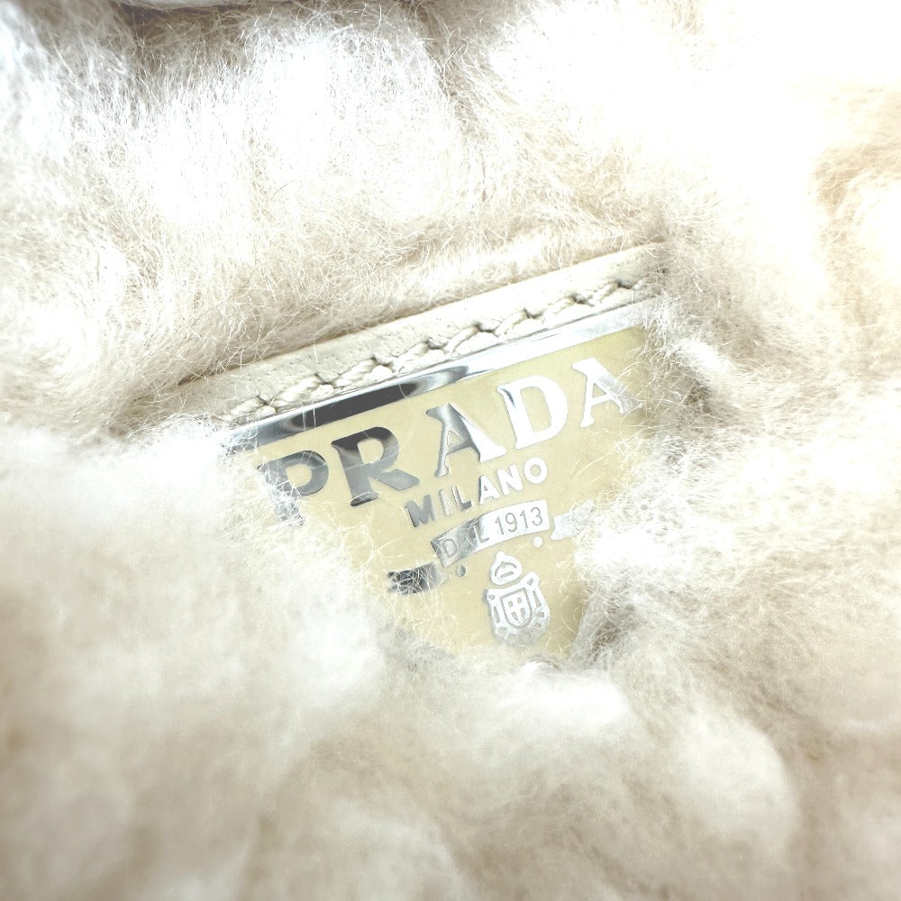 Prada Handbag 1Ne515 Sheep Fur Beige Triangle Logo Women Secondhand