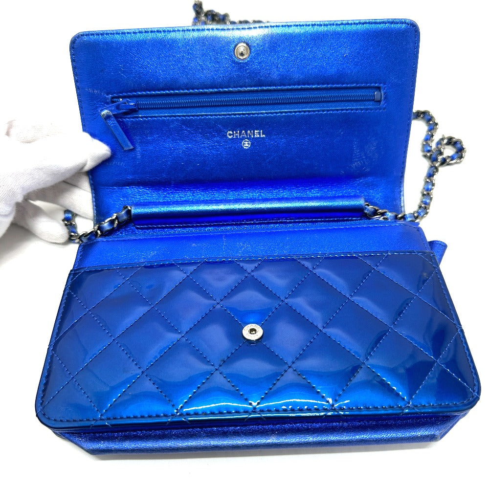 Chanel Shoulder Bag Patent Leather Gunmetal Blue Long Wallet Purse Bag Chain Bag Boy Chanel Cc Coco