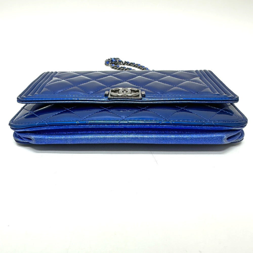 Chanel Shoulder Bag Patent Leather Gunmetal Blue Long Wallet Purse Bag Chain Bag Boy Chanel Cc Coco