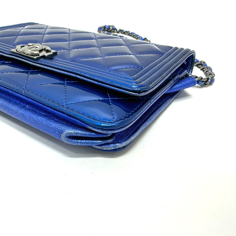 Chanel Shoulder Bag Patent Leather Gunmetal Blue Long Wallet Purse Bag Chain Bag Boy Chanel Cc Coco