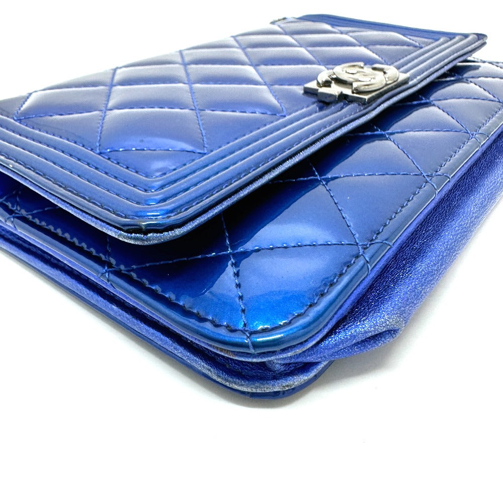 Chanel Shoulder Bag Patent Leather Gunmetal Blue Long Wallet Purse Bag Chain Bag Boy Chanel Cc Coco