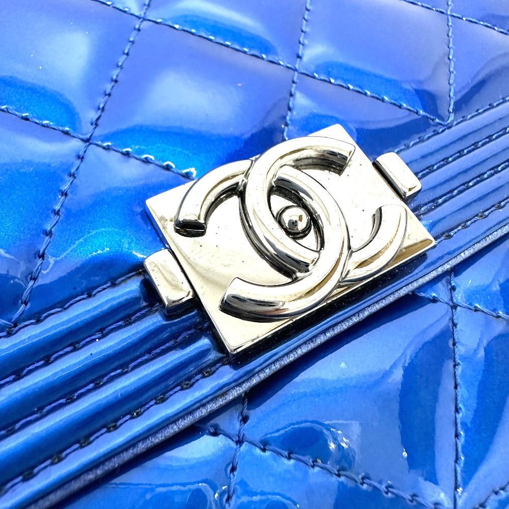 Chanel Shoulder Bag Patent Leather Gunmetal Blue Long Wallet Purse Bag Chain Bag Boy Chanel Cc Coco