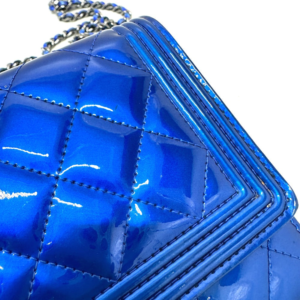 Chanel Shoulder Bag Patent Leather Gunmetal Blue Long Wallet Purse Bag Chain Bag Boy Chanel Cc Coco