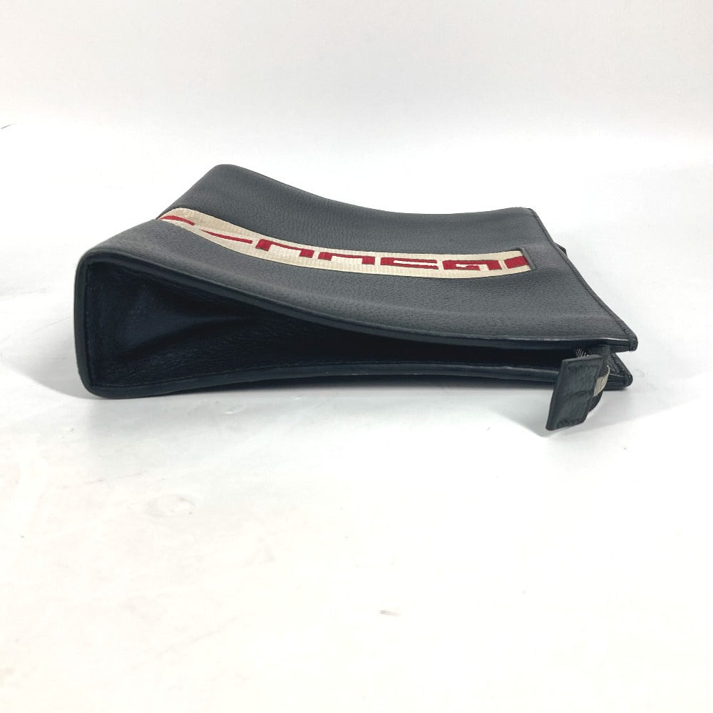 Gucci Clutch Bag 475316 Leather Black Pouch Bag Web Stripe Logo