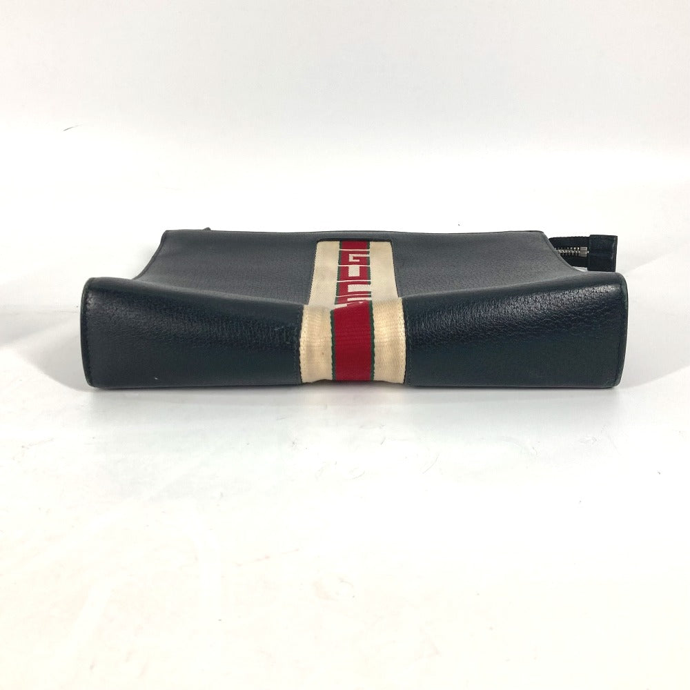Gucci Clutch Bag 475316 Leather Black Pouch Bag Web Stripe Logo