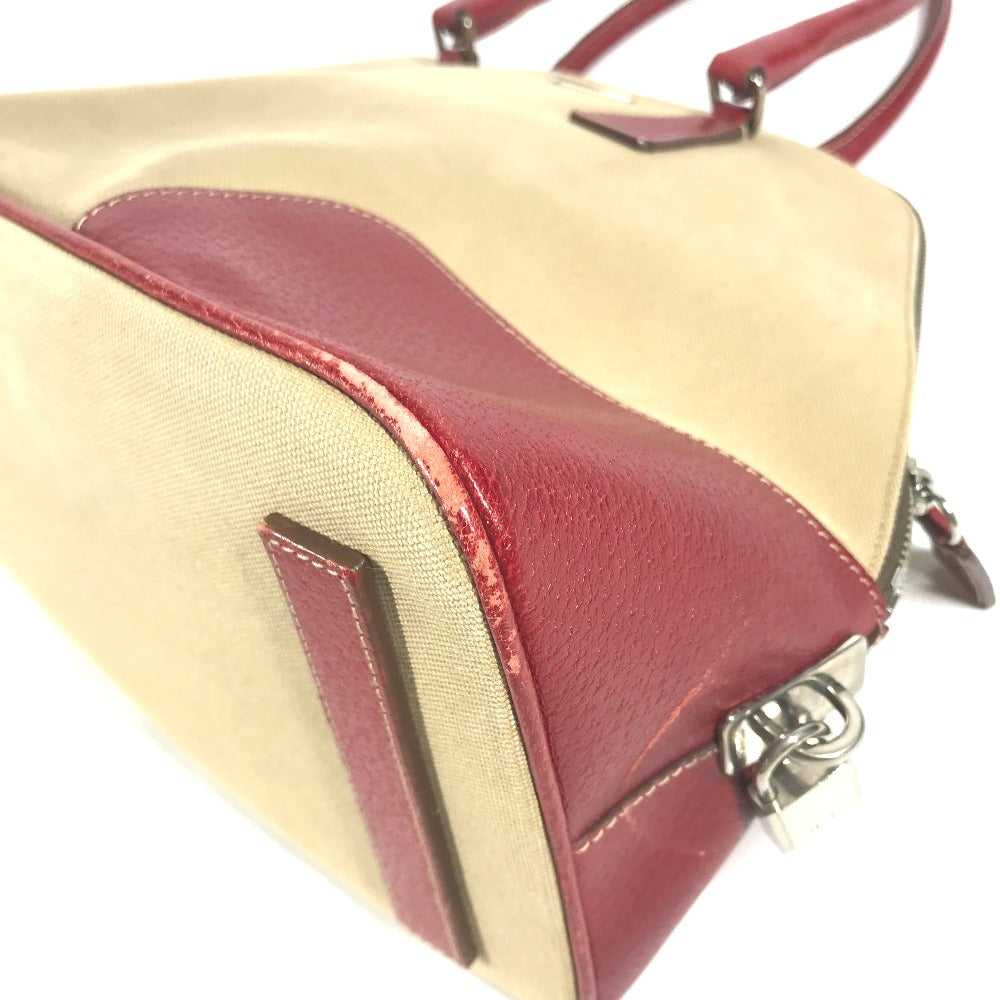 Prada Shoulder Bag Bn0081 Leather / Canvas Beige By Color Triangle Logo Plate
