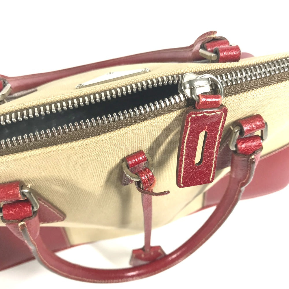 Prada Shoulder Bag Bn0081 Leather / Canvas Beige By Color Triangle Logo Plate