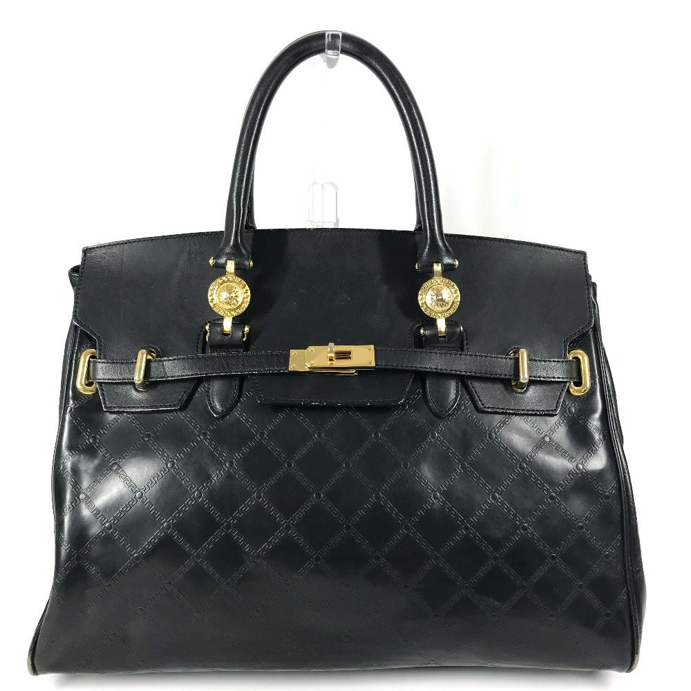 Versace Shoulder Bag Leather Black Vintage Sunburst Logo Women