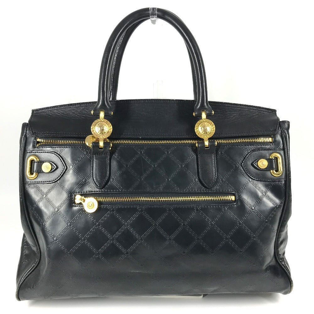 Versace Shoulder Bag Leather Black Vintage Sunburst Logo Women
