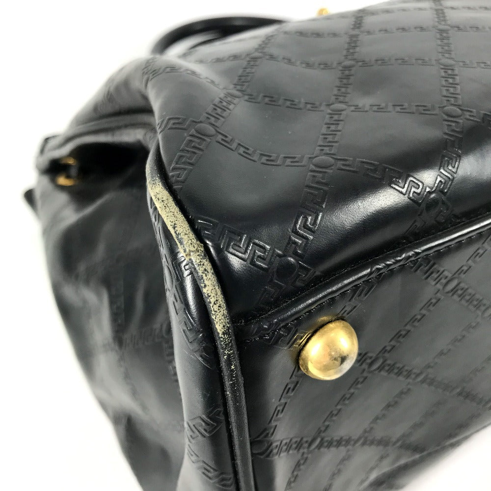 Versace Shoulder Bag Leather Black Vintage Sunburst Logo Women