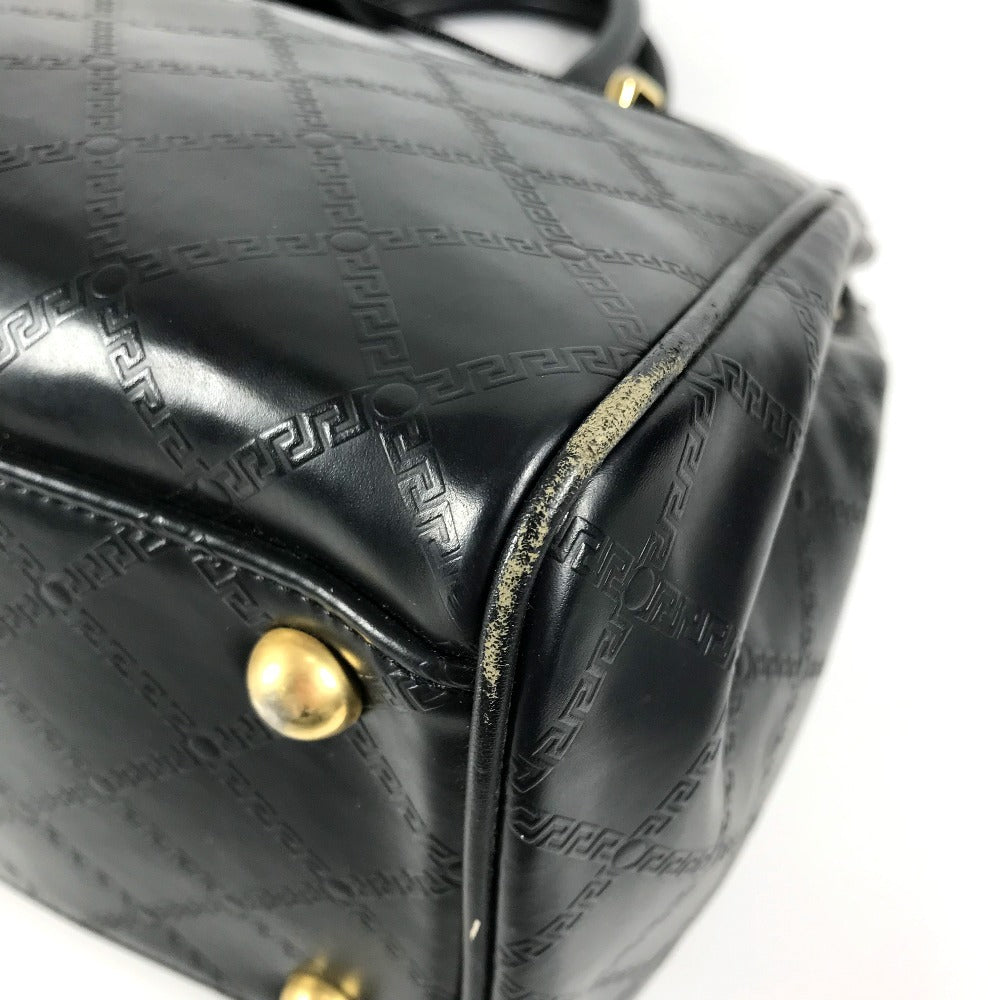 Versace Shoulder Bag Leather Black Vintage Sunburst Logo Women
