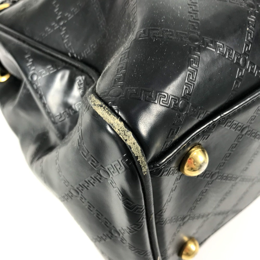 Versace Shoulder Bag Leather Black Vintage Sunburst Logo Women