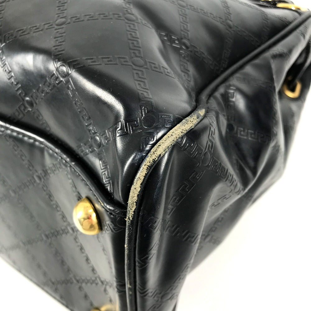 Versace Shoulder Bag Leather Black Vintage Sunburst Logo Women