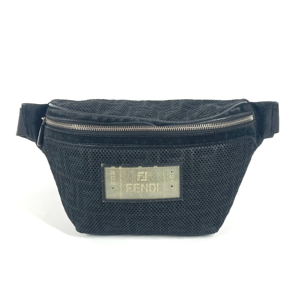 Fendi Sling Bag Nylon Canvas Black Logo Mesh Zucca Unisex(Unisex)