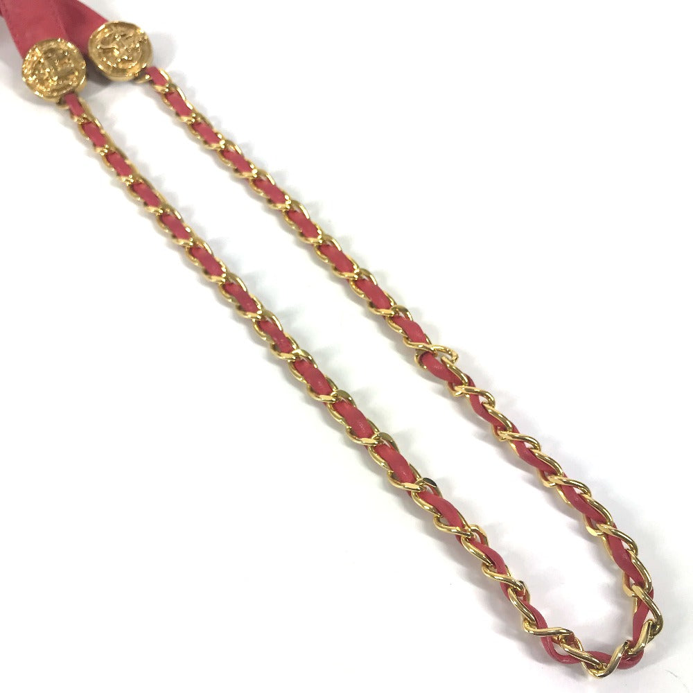 Chanel Belt Leather Pink Vintage Coin Women 80/32