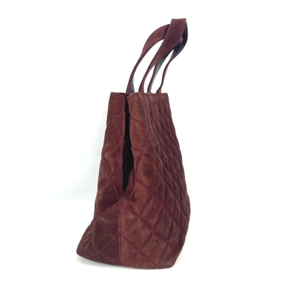 Chanel Handbag Suede Wine-Red Tote Bag Vintage Turnlock Cc Coco Mark Matelasse Quilting Women