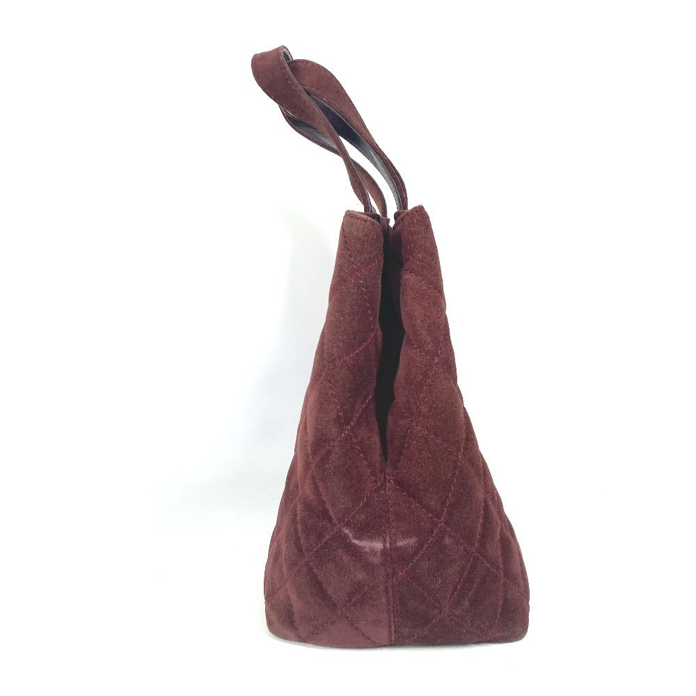 Chanel Handbag Suede Wine-Red Tote Bag Vintage Turnlock Cc Coco Mark Matelasse Quilting Women