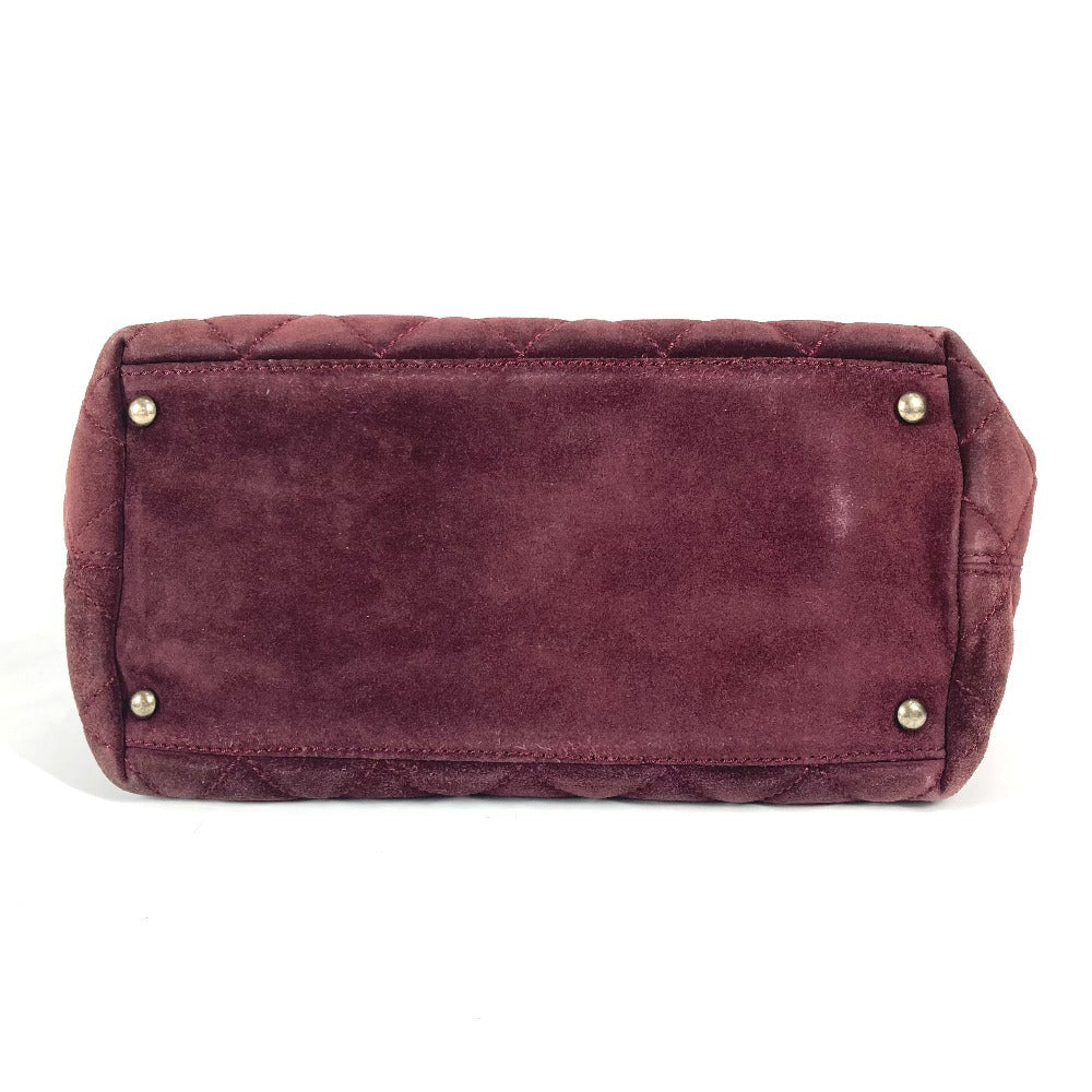 Chanel Handbag Suede Wine-Red Tote Bag Vintage Turnlock Cc Coco Mark Matelasse Quilting Women