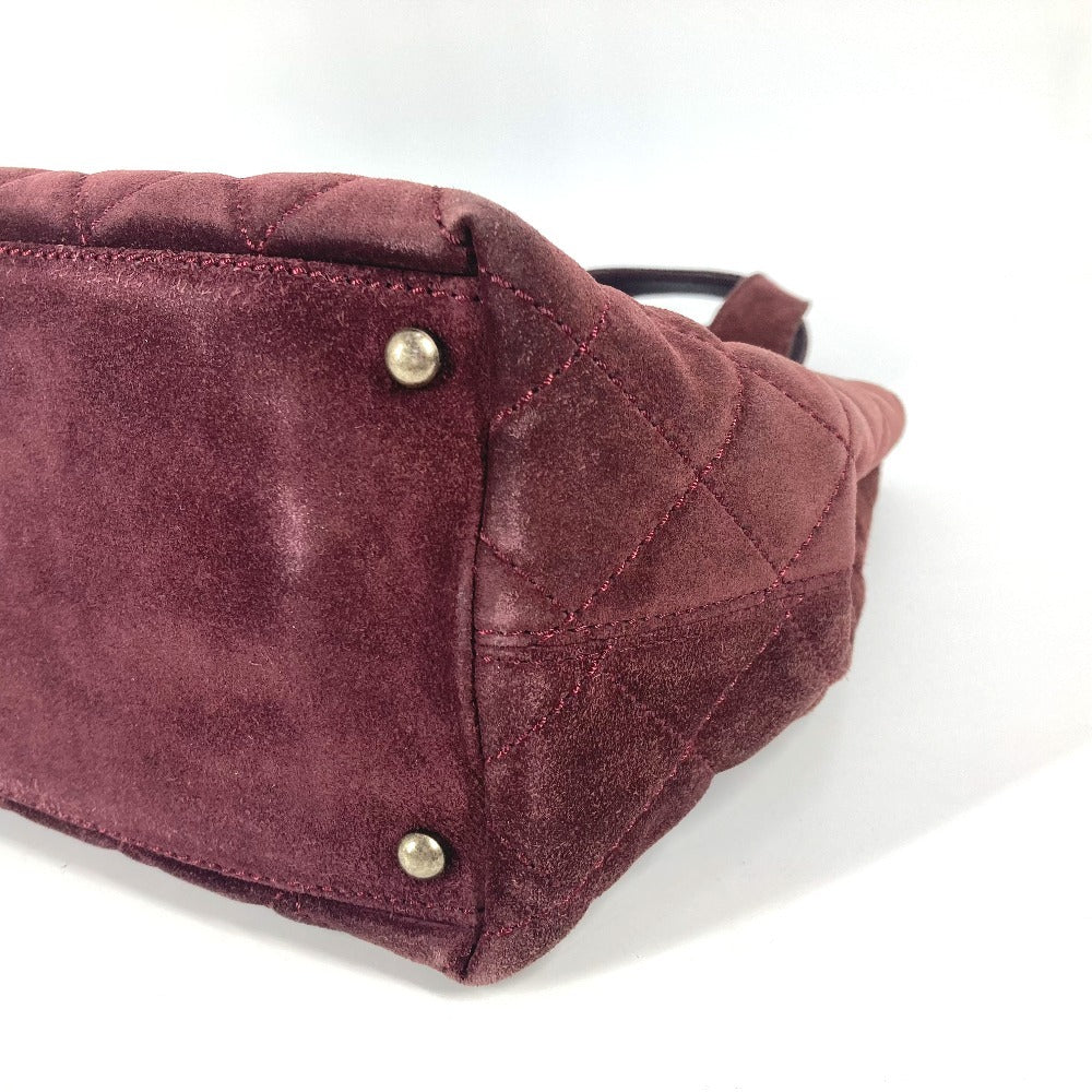 Chanel Handbag Suede Wine-Red Tote Bag Vintage Turnlock Cc Coco Mark Matelasse Quilting Women