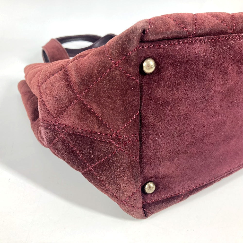 Chanel Handbag Suede Wine-Red Tote Bag Vintage Turnlock Cc Coco Mark Matelasse Quilting Women