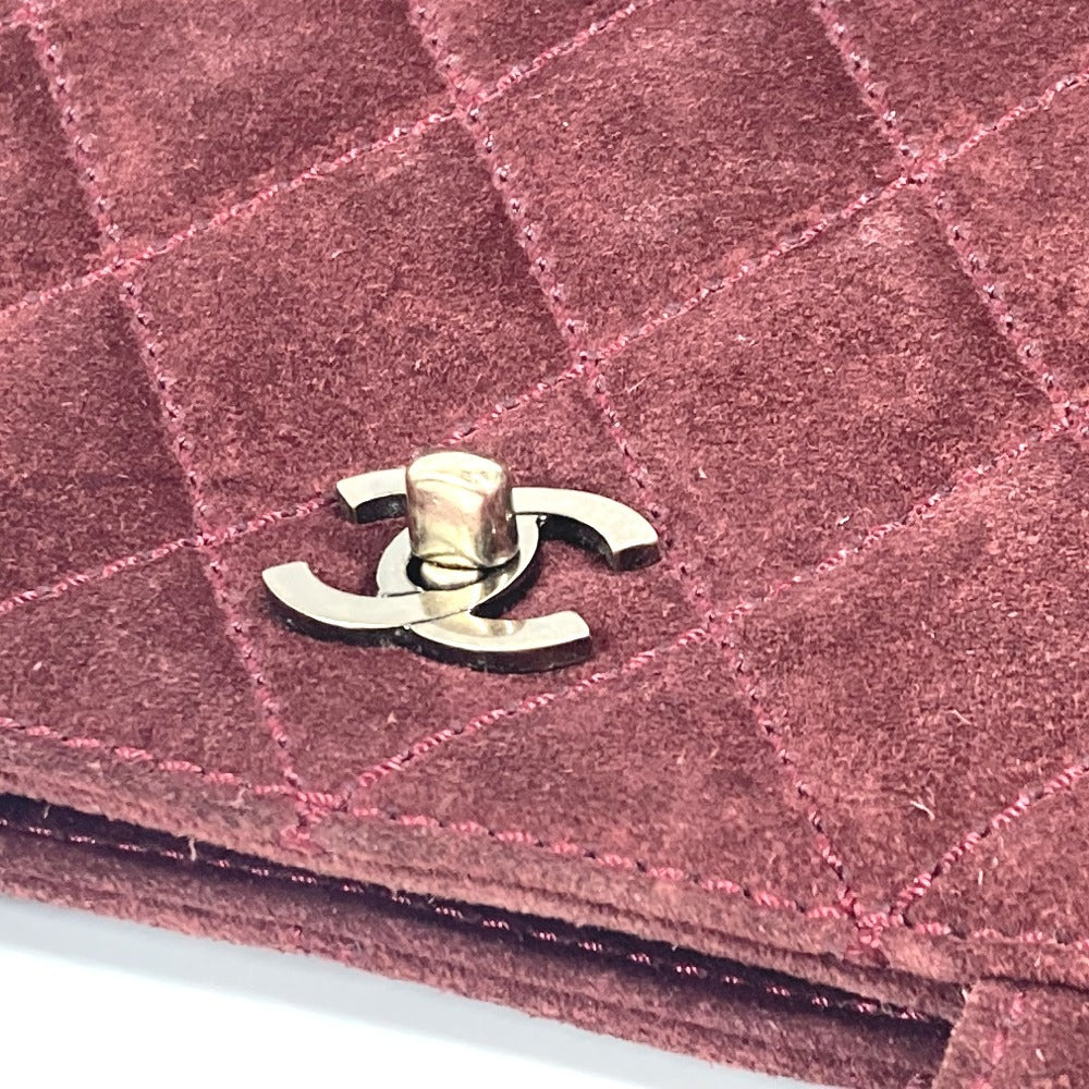 Chanel Handbag Suede Wine-Red Tote Bag Vintage Turnlock Cc Coco Mark Matelasse Quilting Women