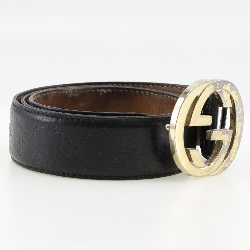 Gucci Belt 114876 Sima Leather Black Gg Interlocking Mens 90