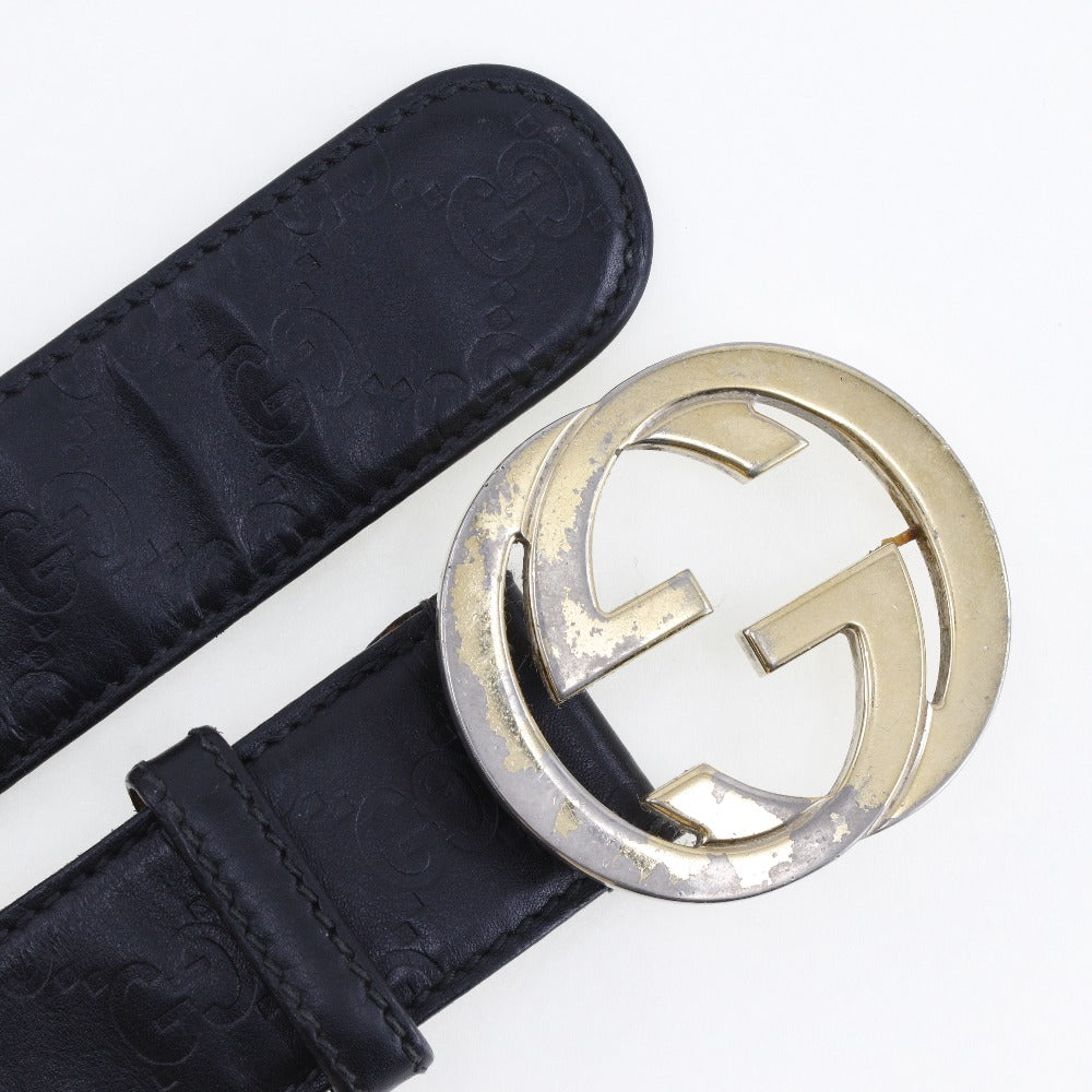 Gucci Belt 114876 Sima Leather Black Gg Interlocking Mens 90