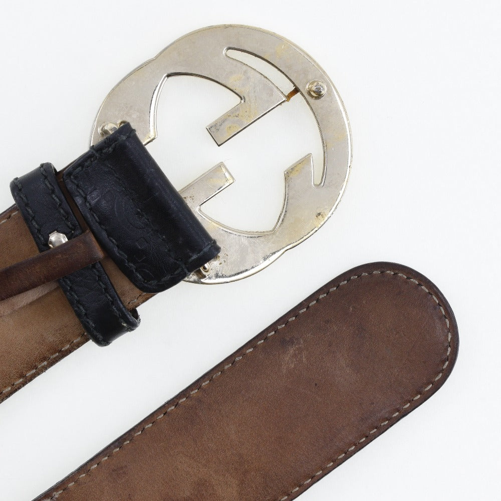 Gucci Belt 114876 Sima Leather Black Gg Interlocking Mens 90