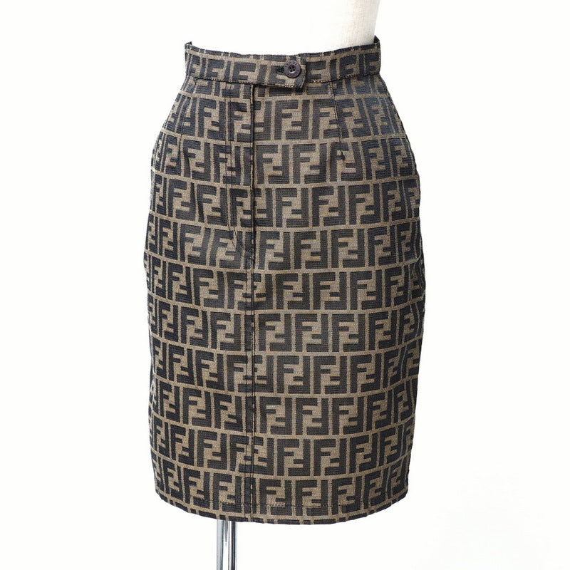 Fendi Skirt 09.571960 66960 Polyester Brown Zucca Pattern Ff Logo Tight Skirt Women 38