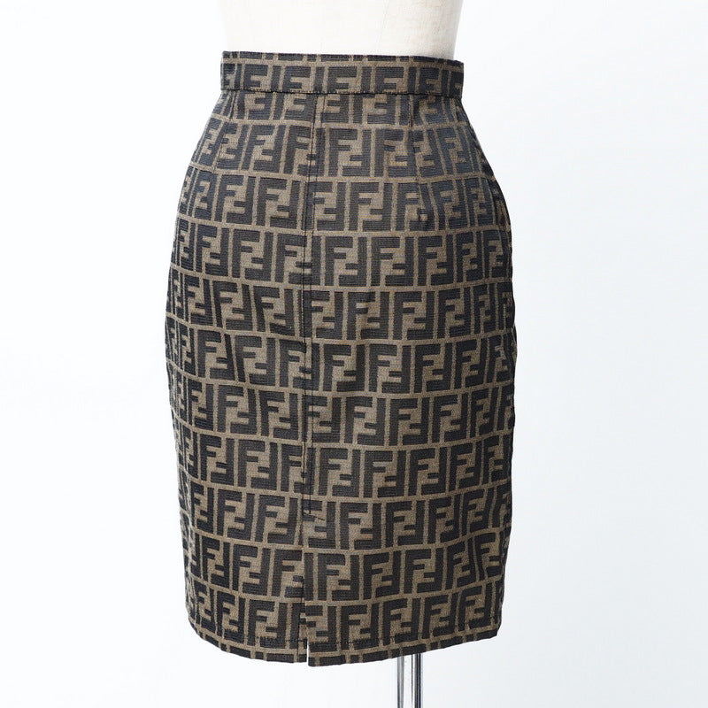 Fendi Skirt 09.571960 66960 Polyester Brown Zucca Pattern Ff Logo Tight Skirt Women 38