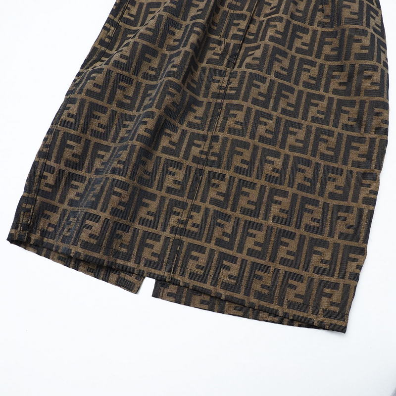 Fendi Skirt 09.571960 66960 Polyester Brown Zucca Pattern Ff Logo Tight Skirt Women 38