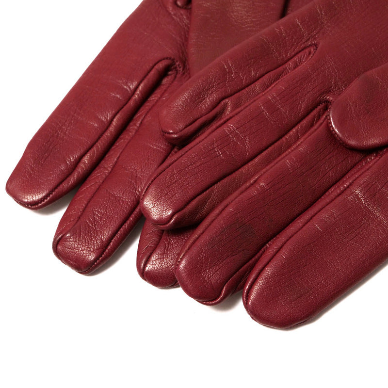 Hermes Gloves Genuine Leather Bordeaux/Silver 7.5