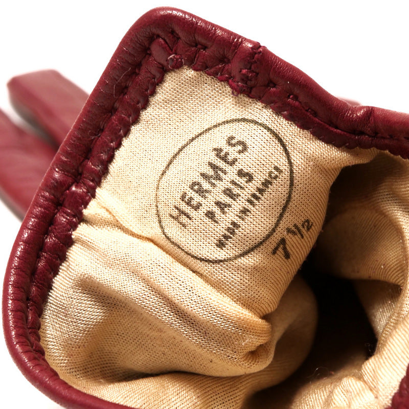 Hermes Gloves Genuine Leather Bordeaux/Silver 7.5