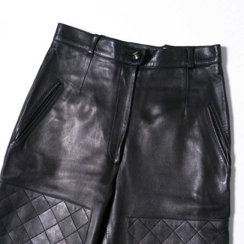 Chanel Pants 31407 Lambskin Black Women 40