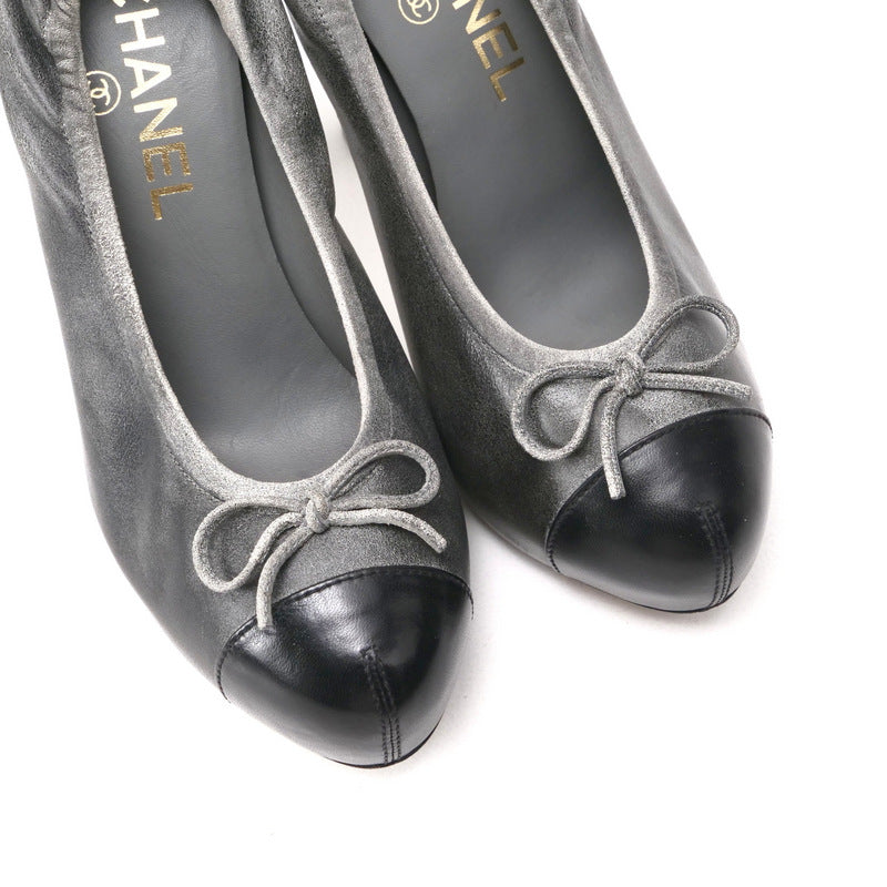 Chanel Pumps G26879 Genuine Leather Gray Black Women 36.5C