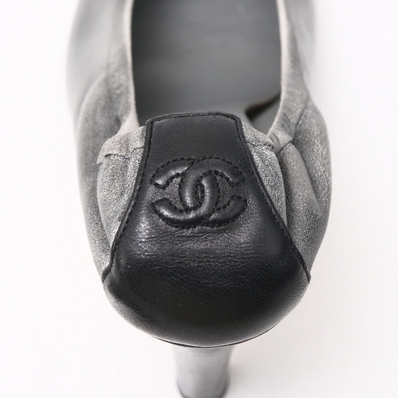 Chanel Pumps G26879 Genuine Leather Gray Black Women 36.5C
