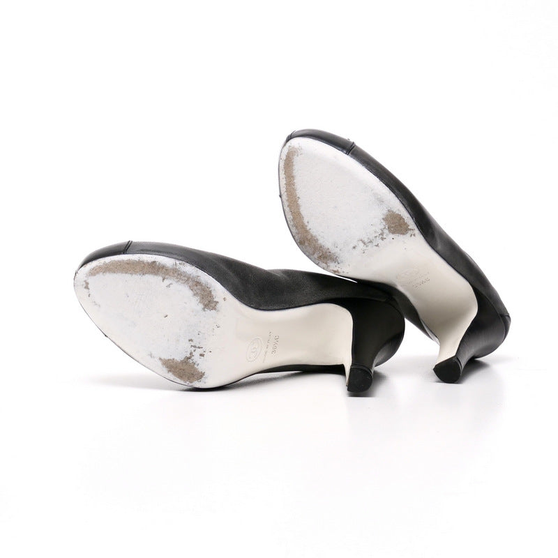 Chanel Pumps G26879 Genuine Leather Gray Black Women 36.5C