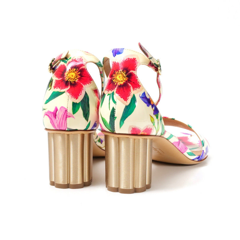 Salvatore Ferragamo Sandals Patent Leather Ivory Flower Print Eraclea Women 6.5C