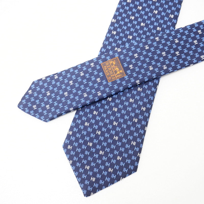 Hermes Tie 339390T Silk Navy Mens