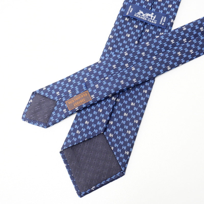 Hermes Tie 339390T Silk Navy Mens