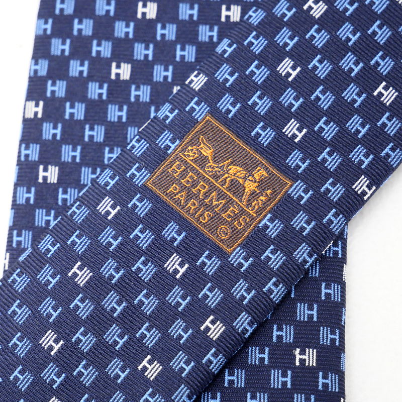 Hermes Tie 339390T Silk Navy Mens