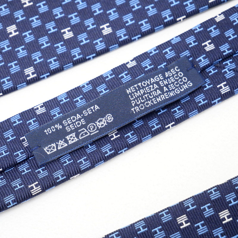 Hermes Tie 339390T Silk Navy Mens
