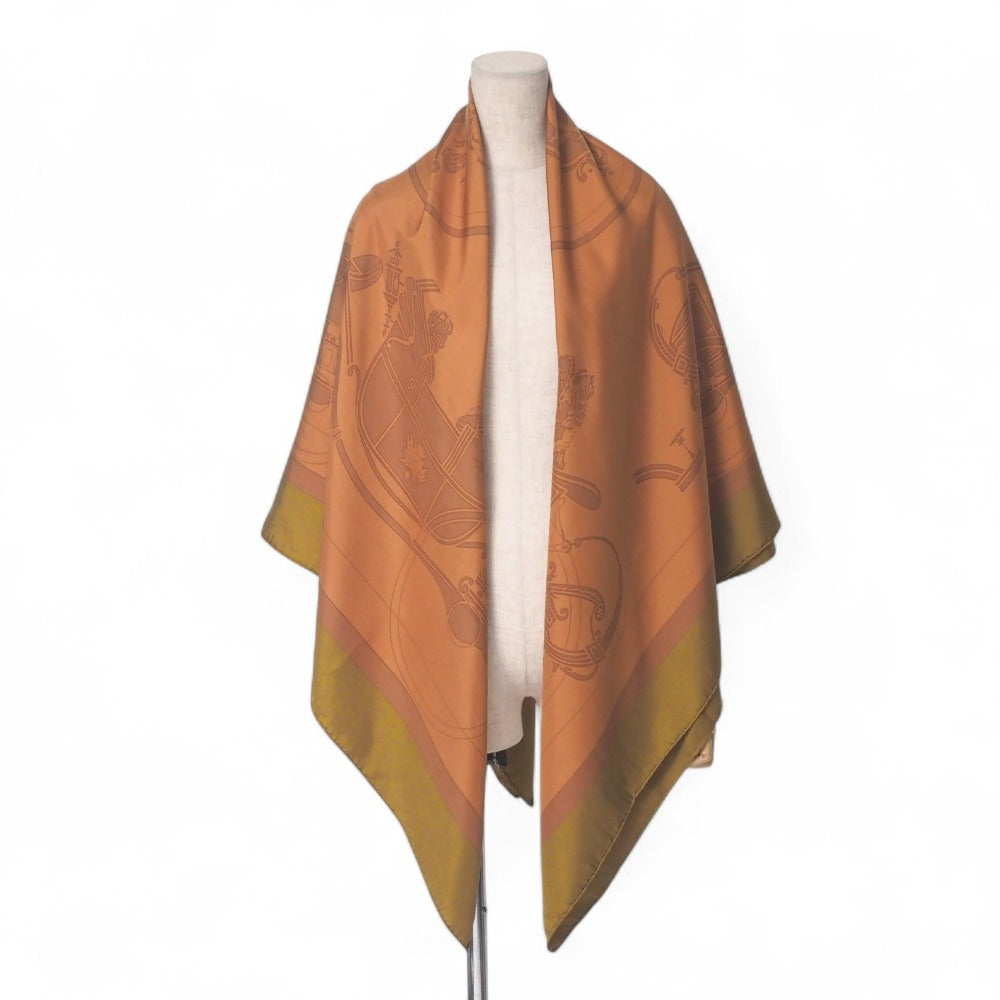 Hermes Scarf Silk Brown Khaki Carre130 Women