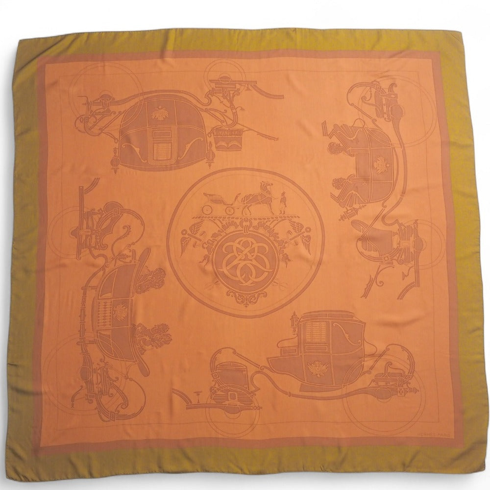 Hermes Scarf Silk Brown Khaki Carre130 Women