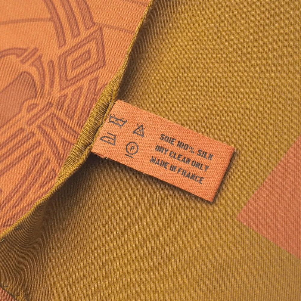 Hermes Scarf Silk Brown Khaki Carre130 Women