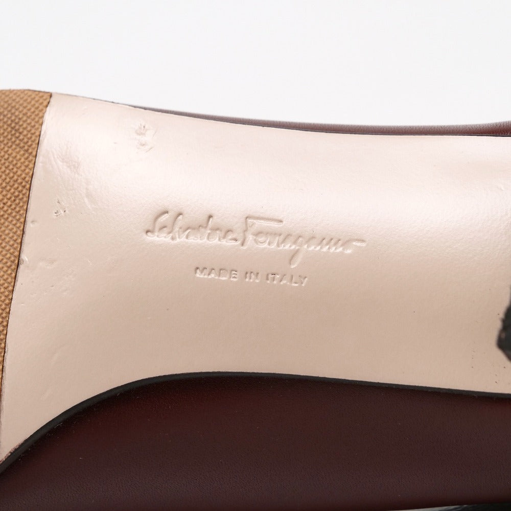 Salvatore Ferragamo Pumps Db98353 Leather Brown Gold Women 6C